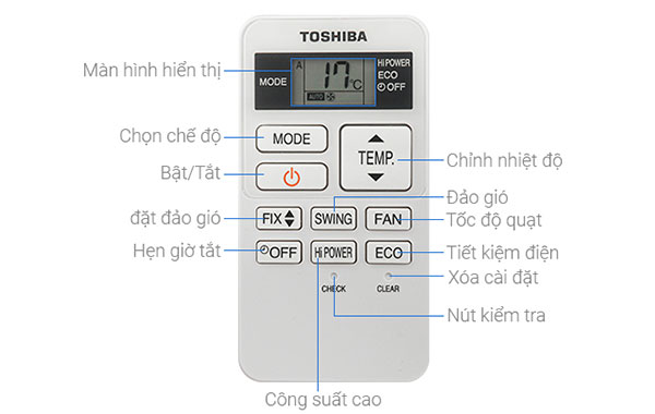 Máy lạnh Toshiba Inverter 1.5 HP RAS-H13Z1KCVG-V - Hướng dẫn sử dụng các nút chức năng trên remote